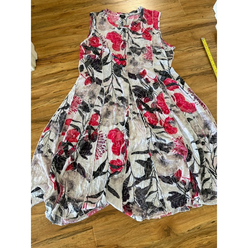 Shana Apparel Floral Crinkle Midi Dress M Pink Grey Artsy Lagenlook Boho Travel - Picture 7 of 9